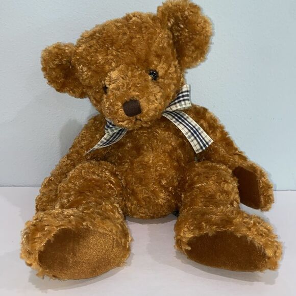 Russ Berrie Kembell Teddy Bear 14" Brown Plush Stuffed Bear With Plaid Bow - Picture 1 of 8